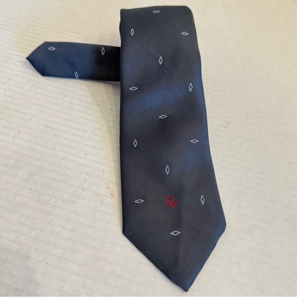 Christian DIOR Neck Tie Striped Gray Diamonds - Picture 14 of 15